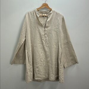 Tuckernuck Tatum Linen Dress Tan Mini Dress Tunic Resort Wear Chic Womens Large